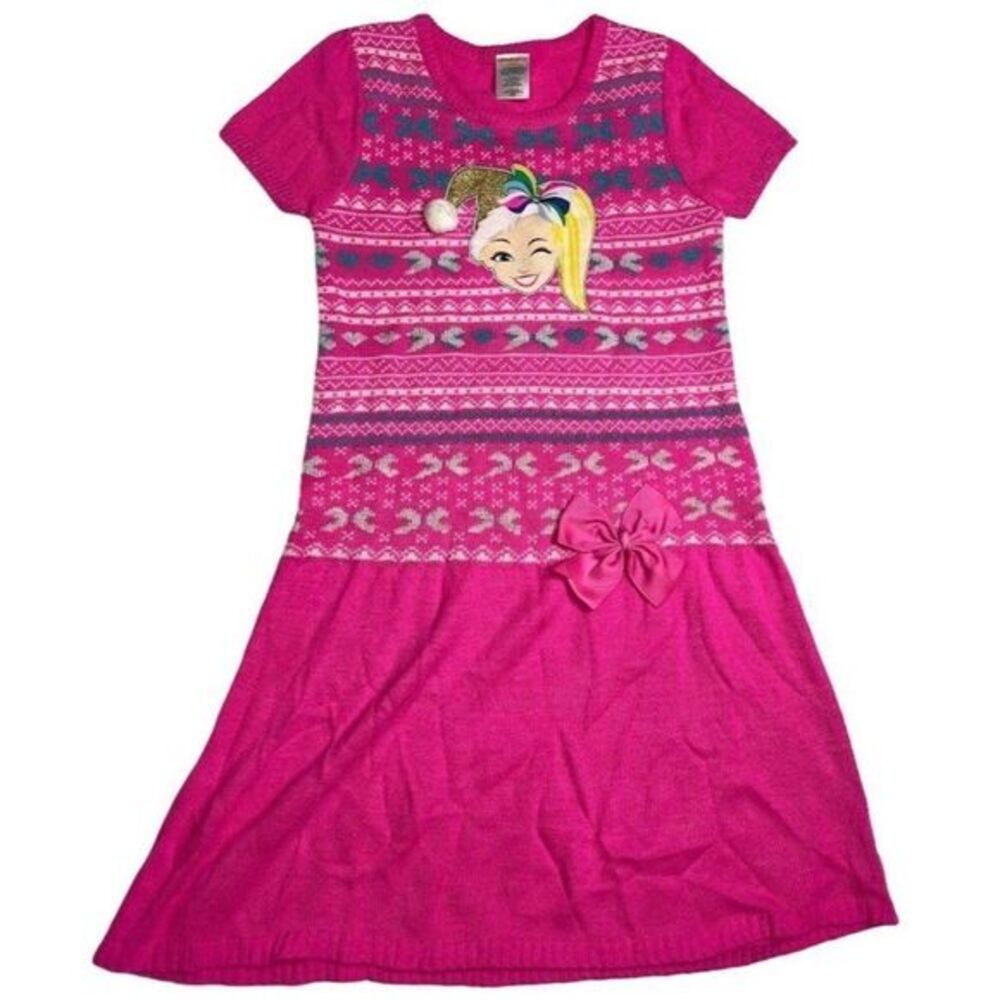 Girls JoJo Siwa Pink Short Sleeve Bow Sweater Dress Sz XL‎ 14/16 NEW